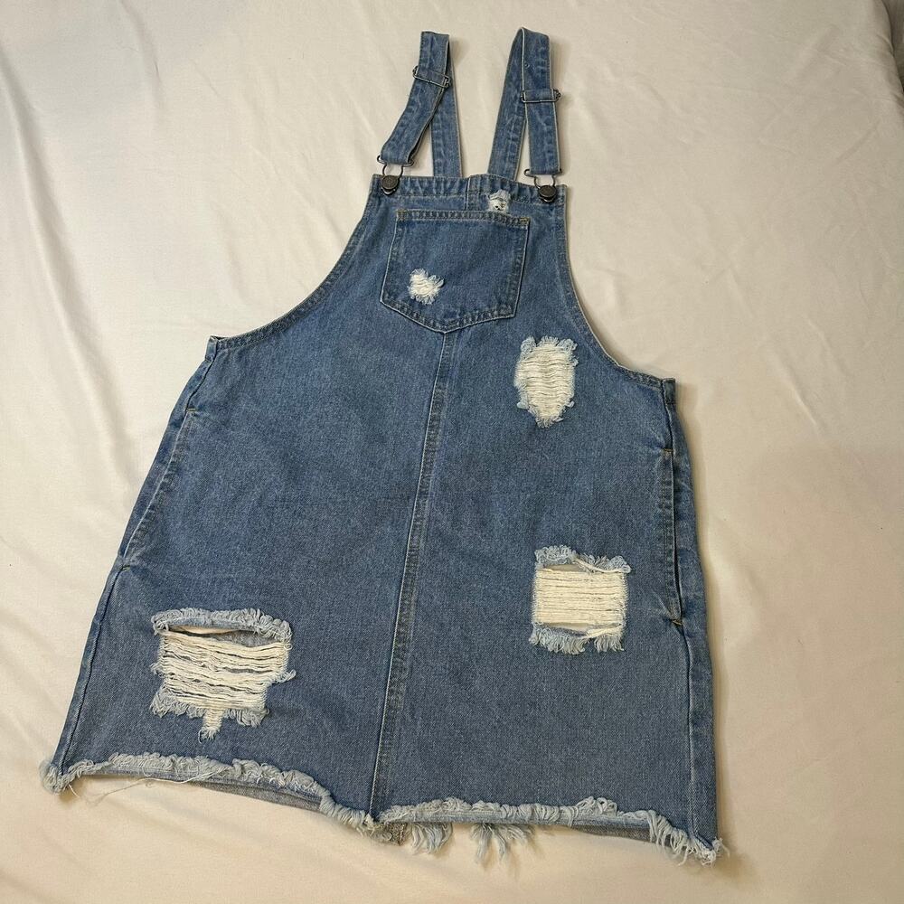 Cello‎ Distressed Blue Denim Shortalls Overalls Dress Y2K Festival Size Small